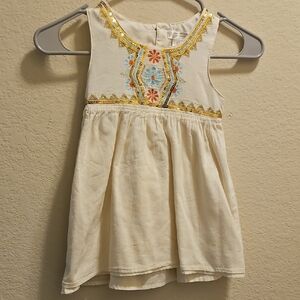 Embroidered Cream Dress 5t  Aphorism Gold Trim Flowers